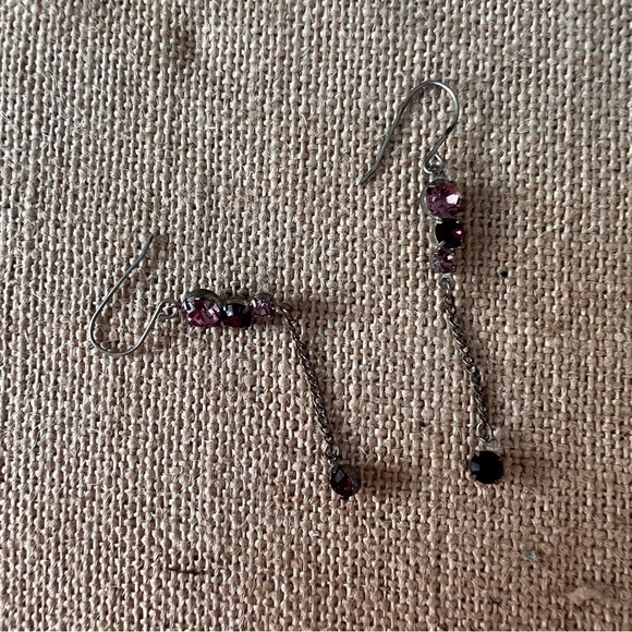 Pink crystal silver tone dangle earrings long dainty thin shiny bling - Picture 2 of 3